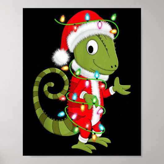 Chameleon Christmas Lights Santa Costume Cute Anim Poster (Voorkant)