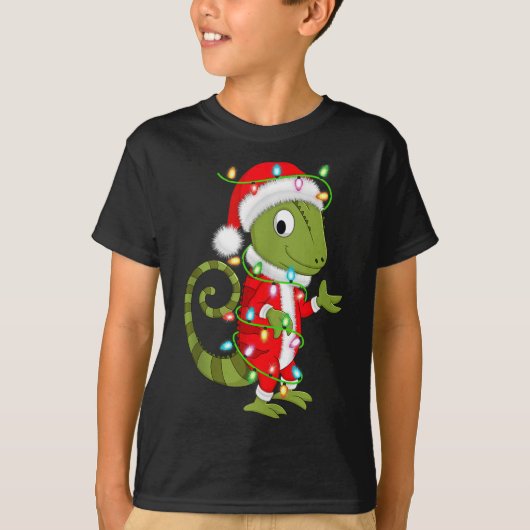 Chameleon Christmas Lights Santa Costume Cute Anim T-shirt (Voorkant)