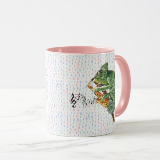 Chameleon die blauwdruk speelt in de Rain Saxophon Mok (Voorkant rechts)