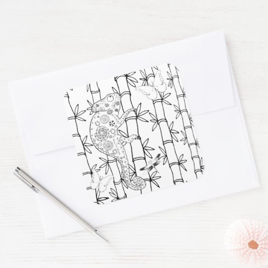 Chameleon Doodle Vierkante Sticker (Envelop)