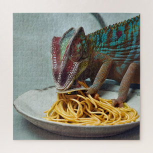 Chameleon Eating Spaghetti AI genereerde kunst Legpuzzel