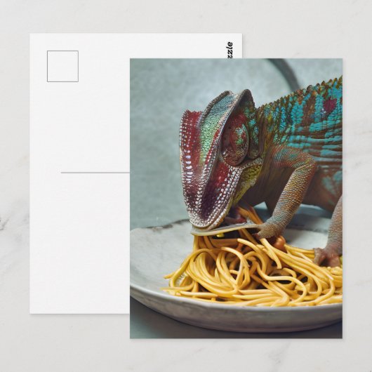 Chameleon Eating Spaghetti Briefkaart (Voorkant / Achterkant)