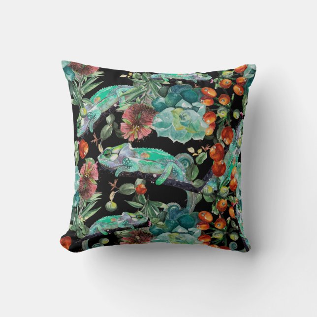 Chameleon en Succulent Pillow Kussen (Voorkant)
