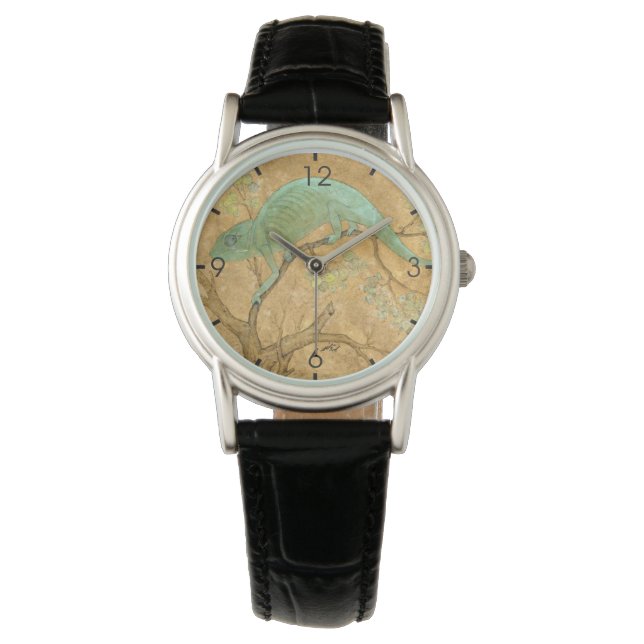 Chameleon (groene hagedis) (reptiel) (Mughal Art) Horloge (Voorkant)