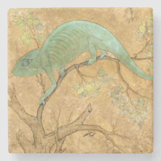 Chameleon (hagedis) (reptiel) (Mughal Art) (Aziati Stenen Onderzetter (Voorkant)