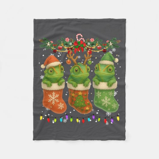 Chameleon In Christmas Socks Lights Chameleon Xmas Fleece Deken (Voorkant)