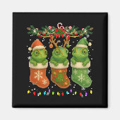 Chameleon In Christmas Socks Lights Chameleon Xmas Magneet (Voorkant)
