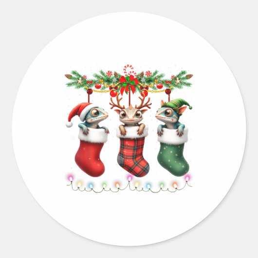 Chameleon In Christmas Socks Lights Chameleon Xmas Ronde Sticker (Voorkant)