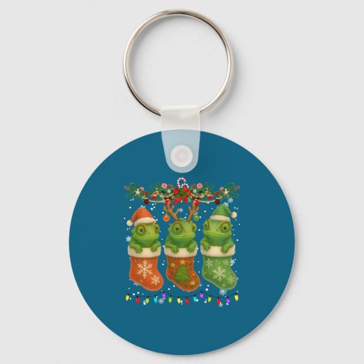 Chameleon In Christmas Socks Lights Chameleon Xmas Sleutelhanger (Voorkant)