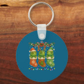 Chameleon In Christmas Socks Lights Chameleon Xmas Sleutelhanger (Voorkant)