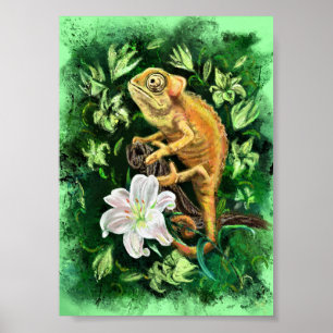 Chameleon in Leaves Green Poster - Schilderen