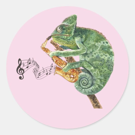 Chameleon Jazz Saxophone Classic Round Sticker (Voorkant)