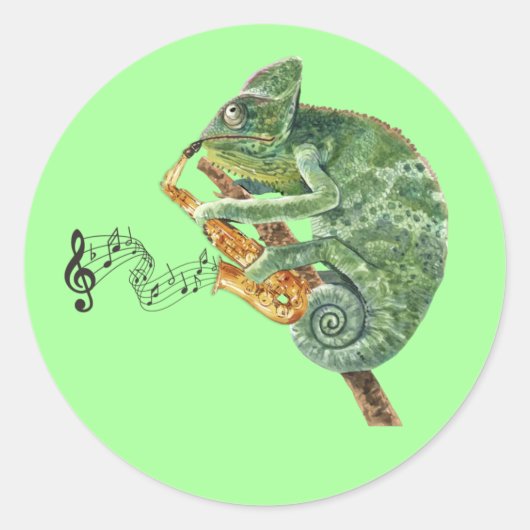 Chameleon Jazz Saxophone Ronde Sticker (Voorkant)