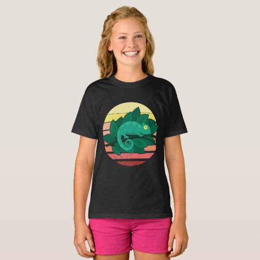 Chameleon Lizard Retro Sunset Reptiles T-shirt (Voorkant volledig)