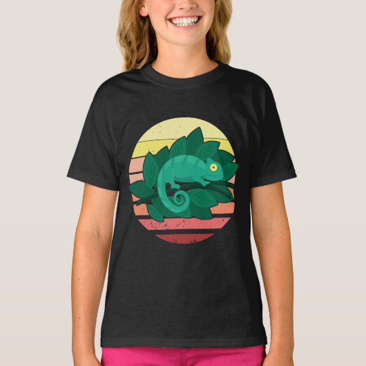 Chameleon Lizard Retro Sunset Reptiles T-shirt (Voorkant)