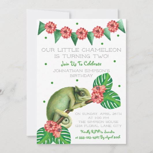 Chameleon Lizard Second Birthday Kaart (Voorkant)