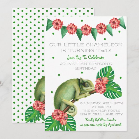 Chameleon Lizard Second Birthday Kaart (Voorkant / Achterkant)