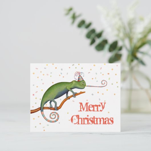 Chameleon met Kerstmis. Briefkaart (Staand voorkant)