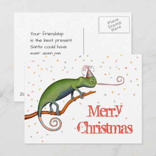 Chameleon met Kerstmis. Briefkaart (Voorkant / Achterkant)