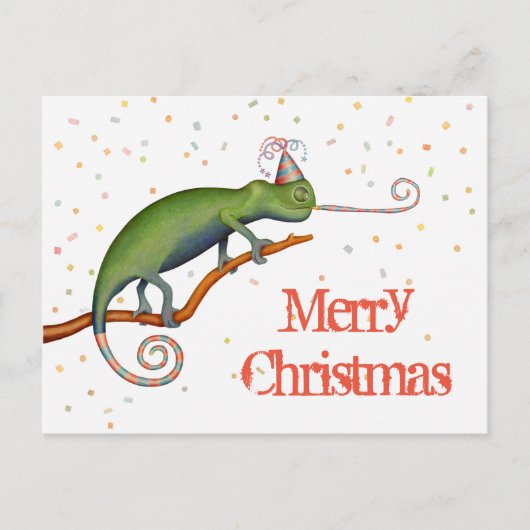 Chameleon met Kerstmis. Briefkaart (Voorkant)