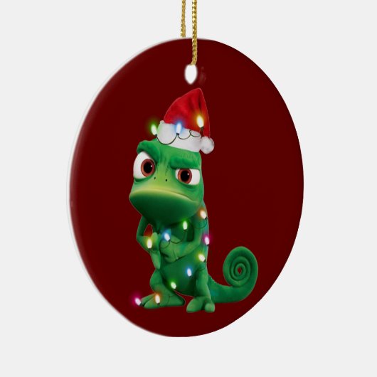 Chameleon met Pet kerstmis Keramisch Ornament (Rechts)