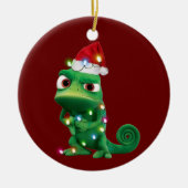 Chameleon met Pet kerstmis Keramisch Ornament (Voorkant)