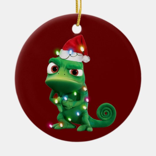 Chameleon met Pet kerstmis Keramisch Ornament (Voorkant)