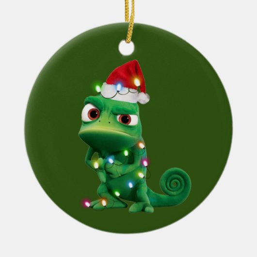 Chameleon met Pet kerstmis Keramisch Ornament (Voorkant)