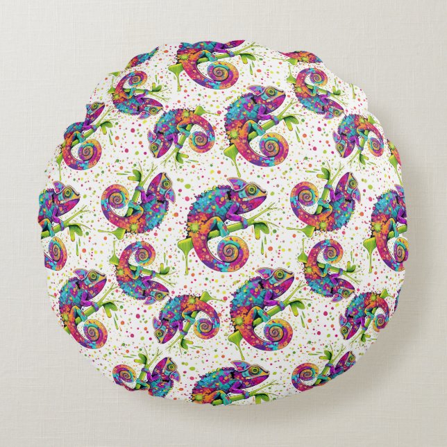 Chameleon Paint Vlekken Waterverf Stijl Gooi Pil Rond Kussen (Voorkant)