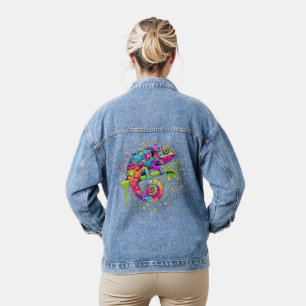 Chameleon Paint Vlekken Waterverf Style Denim Jacket