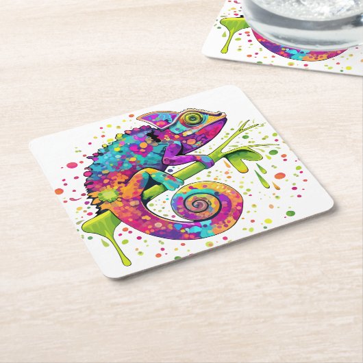 Chameleon Paint Vlekken Waterverf Style Kartonnen Onderzetters (Schuin)
