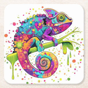 Chameleon Paint Vlekken Waterverf Style Kartonnen Onderzetters