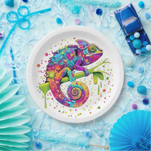 Chameleon Paint Vlekken Waterverf Style Papieren Bordje (Feest)