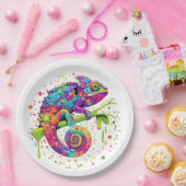 Chameleon Paint Vlekken Waterverf Style Papieren Bordje (Feest)