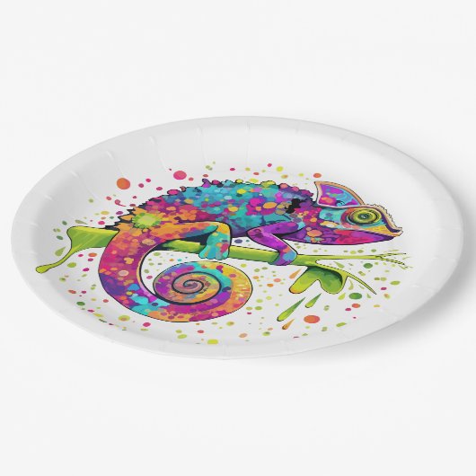 Chameleon Paint Vlekken Waterverf Style Papieren Bordje (Gekanteld)