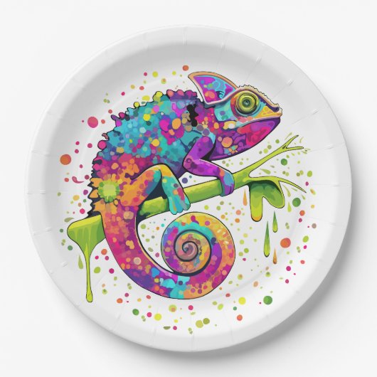 Chameleon Paint Vlekken Waterverf Style Papieren Bordje (Voorkant)