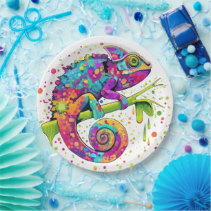 Chameleon Paint Vlekken Waterverf Style Papieren Bordje