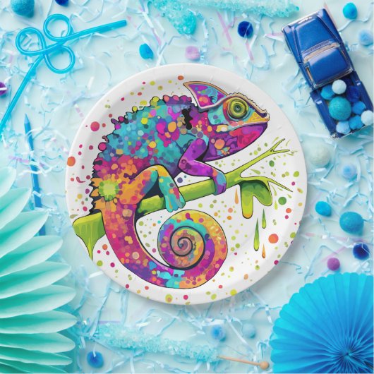 Chameleon Paint Vlekken Waterverf Style Papieren Bordje (Feest)
