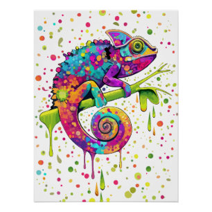 Chameleon Paint Vlekken Waterverf Style Perfect Poster