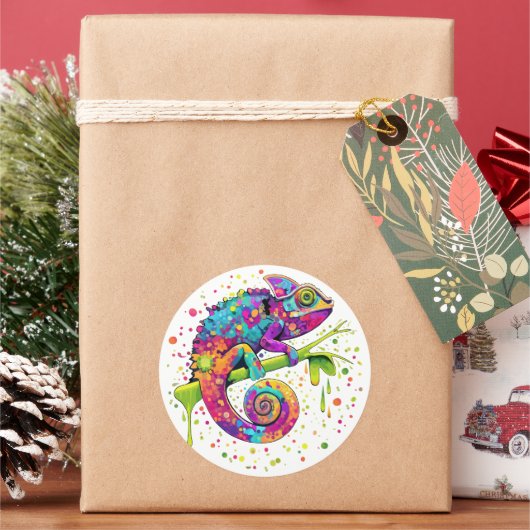 Chameleon Paint Vlekken Waterverf Style Ronde Sticker (Feestdagen)