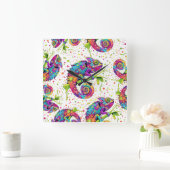 Chameleon Paint Vlekken Waterverf Style Vierkante Klok (Huis)