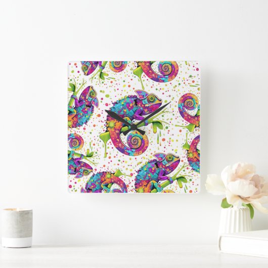 Chameleon Paint Vlekken Waterverf Style Vierkante Klok (Huis)