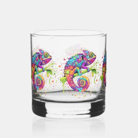 Chameleon Paint Vlekken Waterverf Style Whisky Glas (Voorkant)