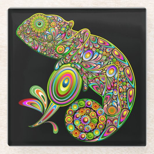 Chameleon Psychedelic Fantasy Glazen Onderzetter (Voorkant)