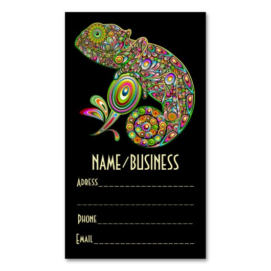 Chameleon Psychedelic Fantasy Magnetisch Visitekaartje (Voorkant Verticaal)