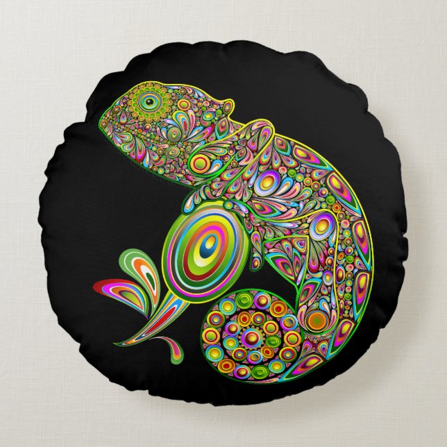 Chameleon Psychedelic Fantasy Rond Kussen (Voorkant)