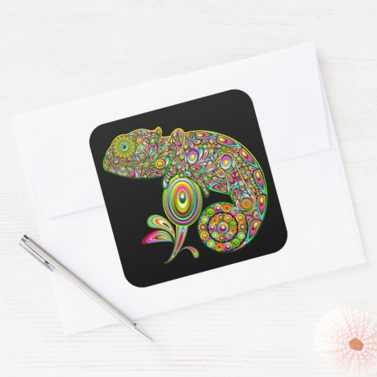 Chameleon Psychedelic Fantasy Vierkante Sticker (Envelop)