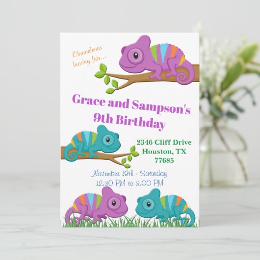 Chameleon verjaardagsuitnodiging kaart (Staand voorkant)