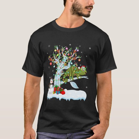 Chameleon Xmas Lighting Tree Santa Hat Chameleon C T-shirt (Voorkant)