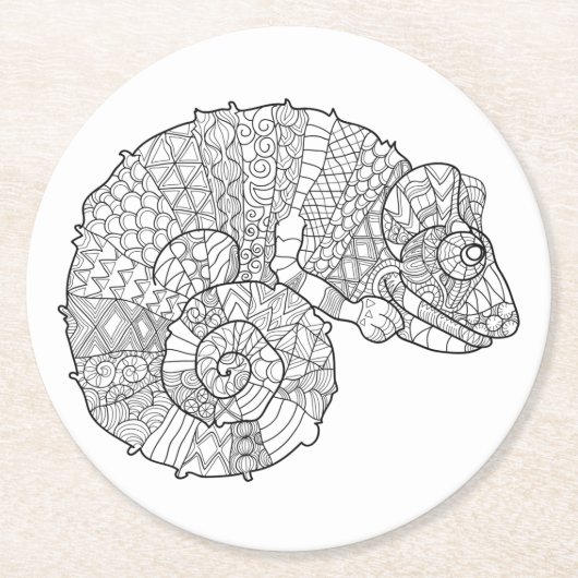 Chameleon Zendoodle Ronde Kartonnen Onderzetter (Voorkant)